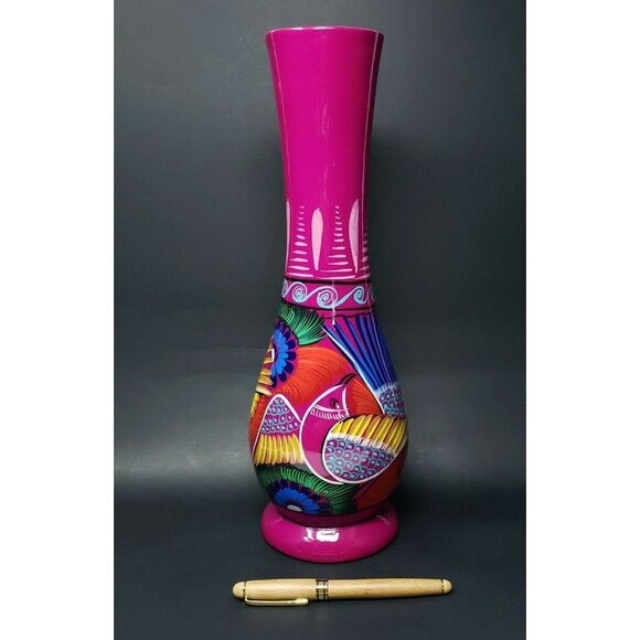 Vase Talavera Mexican Pottery Large 14" Birds Vibrant Colors Hand Painted - Picture 10 of 10
